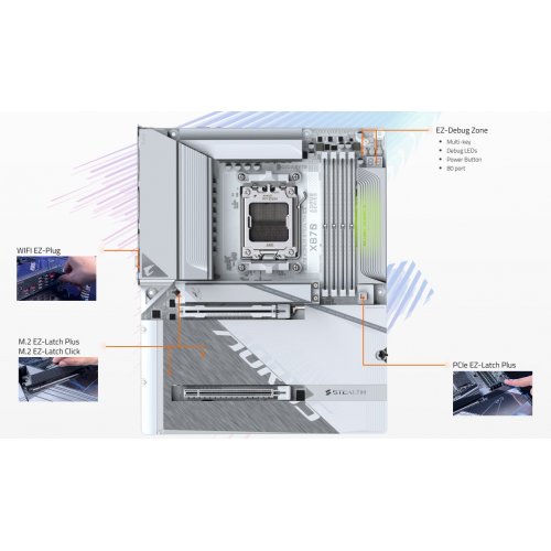 Купить Материнская плата Gigabyte X870 AORUS STEALTH ICE (sAM5, AMD X870) с проверкой совместимости: обзор, характеристики, цена в Киеве, Днепре, Одессе, Харькове, Украине | интернет-магазин TELEMART.UA фото