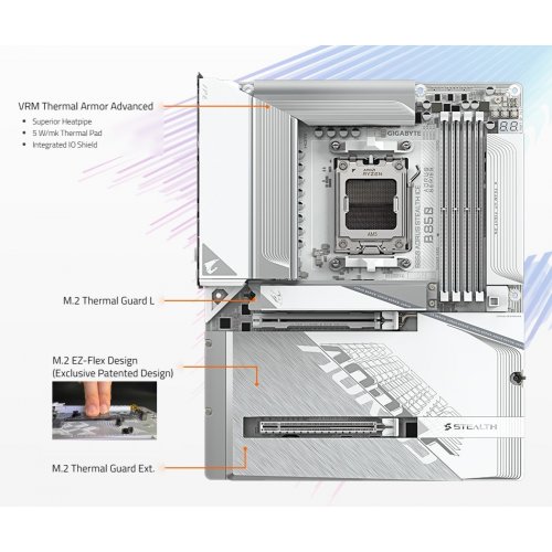 Материнська плата Gigabyte B850 AORUS STEALTH ICE (sAM5, AMD B850) купити з перевіркою сумісності: огляд, характеристики, ціна у Києві, Львові, Вінниці, Хмельницькому, Івано-Франківську, Україні | інтернет-магазин TELEMART.UA фото
