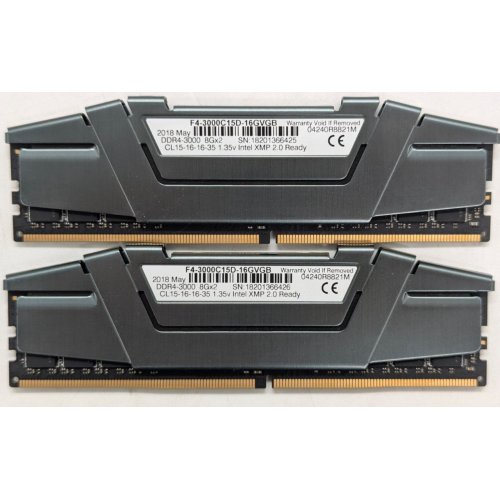 Купить Озу G.Skill DDR4 16GB (2x8GB) 3000Mhz Ripjaws V Black (F4-3000C15D-16GVGB) (Восстановлено продавцом, 775440) с проверкой совместимости: обзор, характеристики, цена в Киеве, Днепре, Одессе, Харькове, Украине | интернет-магазин TELEMART.UA фото