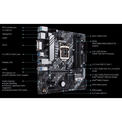 Материнська плата Asus PRIME B460M-A (s1200, Intel B460) Factory Recertified купити з перевіркою сумісності: огляд, характеристики, ціна у Києві, Львові, Вінниці, Хмельницькому, Івано-Франківську, Україні | інтернет-магазин TELEMART.UA фото