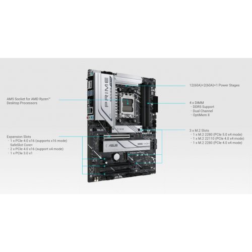 Купить Материнская плата Asus PRIME X670-P (sAM5, X670) Factory Recertified с проверкой совместимости: обзор, характеристики, цена в Киеве, Днепре, Одессе, Харькове, Украине | интернет-магазин TELEMART.UA фото