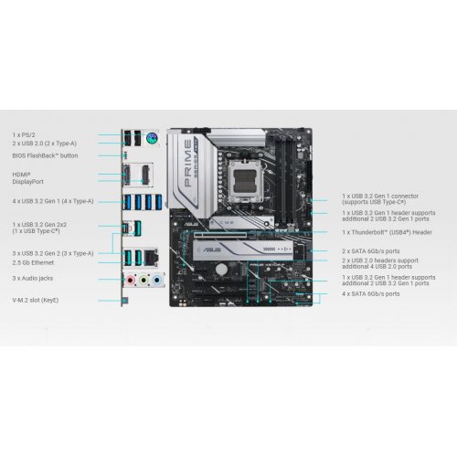 Купить Материнская плата Asus PRIME X670-P (sAM5, X670) Factory Recertified с проверкой совместимости: обзор, характеристики, цена в Киеве, Днепре, Одессе, Харькове, Украине | интернет-магазин TELEMART.UA фото
