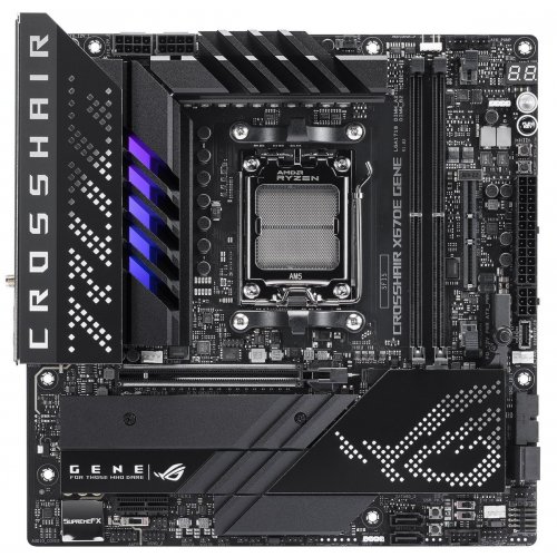 Материнська плата Asus ROG CROSSHAIR X670E GENE (sAM5, X670E) Factory Recertified купити з перевіркою сумісності: огляд, характеристики, ціна у Києві, Львові, Вінниці, Хмельницькому, Івано-Франківську, Україні | інтернет-магазин TELEMART.UA фото