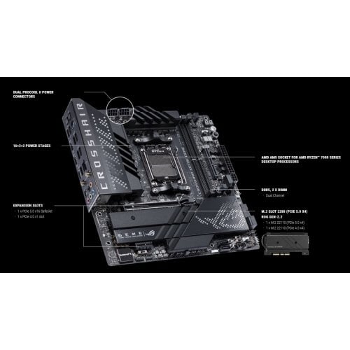 Материнська плата Asus ROG CROSSHAIR X670E GENE (sAM5, X670E) Factory Recertified купити з перевіркою сумісності: огляд, характеристики, ціна у Києві, Львові, Вінниці, Хмельницькому, Івано-Франківську, Україні | інтернет-магазин TELEMART.UA фото