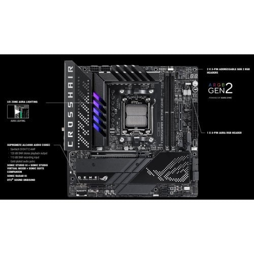 Материнська плата Asus ROG CROSSHAIR X670E GENE (sAM5, X670E) Factory Recertified купити з перевіркою сумісності: огляд, характеристики, ціна у Києві, Львові, Вінниці, Хмельницькому, Івано-Франківську, Україні | інтернет-магазин TELEMART.UA фото