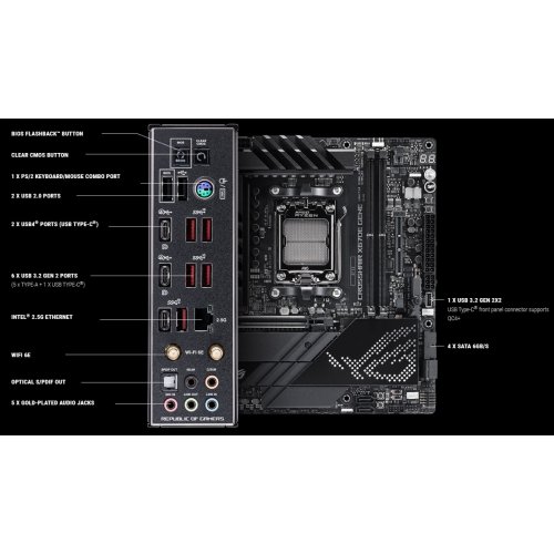 Материнська плата Asus ROG CROSSHAIR X670E GENE (sAM5, X670E) Factory Recertified купити з перевіркою сумісності: огляд, характеристики, ціна у Києві, Львові, Вінниці, Хмельницькому, Івано-Франківську, Україні | інтернет-магазин TELEMART.UA фото