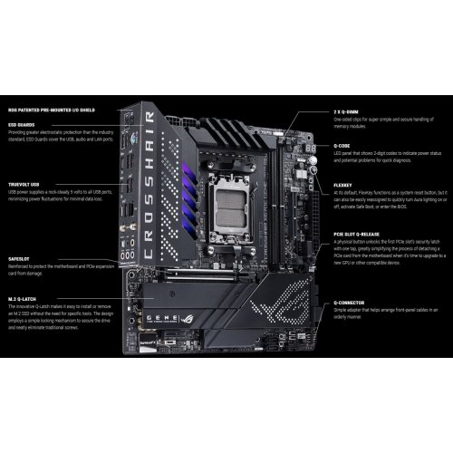 Материнська плата Asus ROG CROSSHAIR X670E GENE (sAM5, X670E) Factory Recertified купити з перевіркою сумісності: огляд, характеристики, ціна у Києві, Львові, Вінниці, Хмельницькому, Івано-Франківську, Україні | інтернет-магазин TELEMART.UA фото