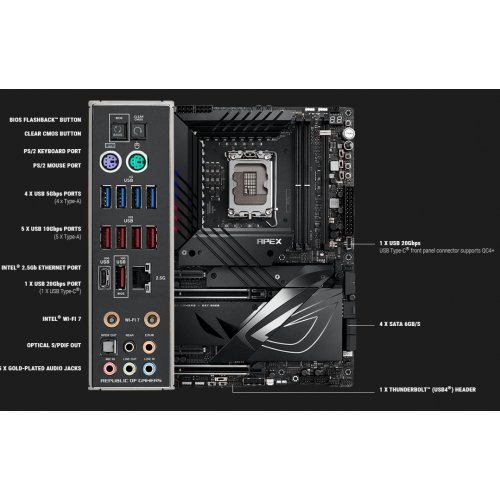 Материнська плата Asus ROG MAXIMUS Z790 APEX ENCORE (s1700, Intel Z790) Factory Recertified купити з перевіркою сумісності: огляд, характеристики, ціна у Києві, Львові, Вінниці, Хмельницькому, Івано-Франківську, Україні | інтернет-магазин TELEMART.UA фото