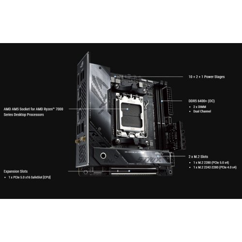 Материнська плата Asus ROG STRIX X670E-I GAMING WIFI (sAM5, AMD X670E) Factory Recertified купити з перевіркою сумісності: огляд, характеристики, ціна у Києві, Львові, Вінниці, Хмельницькому, Івано-Франківську, Україні | інтернет-магазин TELEMART.UA фото