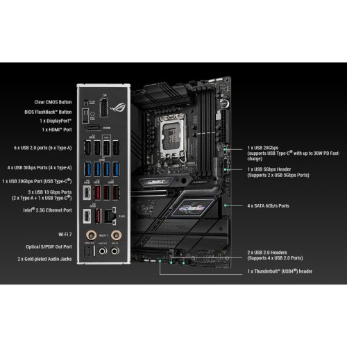 Купить Материнская плата Asus ROG STRIX Z790-F GAMING WIFI II (s1700, Intel Z790) Factory Recertified с проверкой совместимости: обзор, характеристики, цена в Киеве, Днепре, Одессе, Харькове, Украине | интернет-магазин TELEMART.UA фото