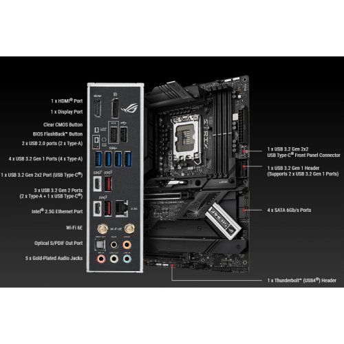 Купить Материнская плата Asus ROG STRIX Z790-H GAMING WIFI (s1700, Intel Z790) Factory Recertified с проверкой совместимости: обзор, характеристики, цена в Киеве, Днепре, Одессе, Харькове, Украине | интернет-магазин TELEMART.UA фото