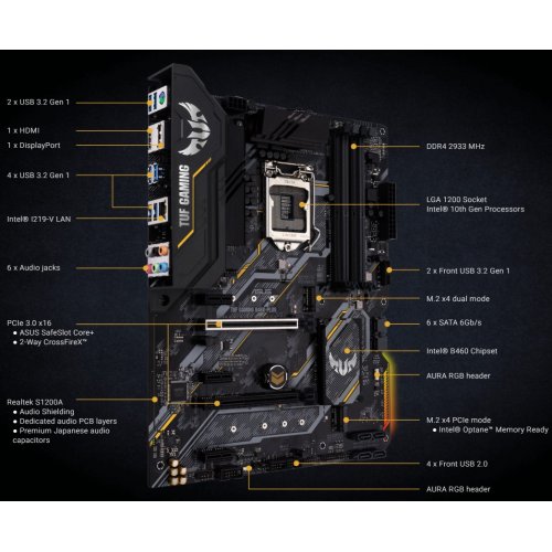 Купить Материнская плата Asus TUF GAMING B460-PLUS (s1200, Intel B460) Factory Recertified с проверкой совместимости: обзор, характеристики, цена в Киеве, Днепре, Одессе, Харькове, Украине | интернет-магазин TELEMART.UA фото