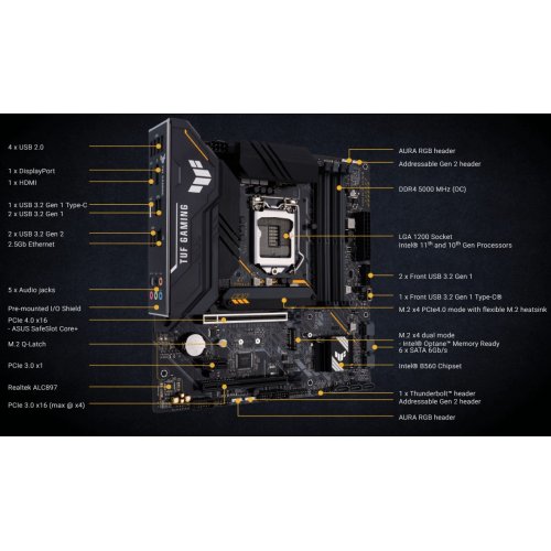 Купить Материнская плата Asus TUF GAMING B560M-PLUS (s1200, Intel B560) Factory Recertified с проверкой совместимости: обзор, характеристики, цена в Киеве, Днепре, Одессе, Харькове, Украине | интернет-магазин TELEMART.UA фото