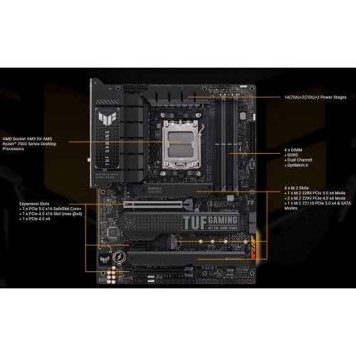 Купить Материнская плата Asus TUF GAMING X670E-PLUS WIFI (sAM5, AMD X670) Factory Recertified с проверкой совместимости: обзор, характеристики, цена в Киеве, Днепре, Одессе, Харькове, Украине | интернет-магазин TELEMART.UA фото
