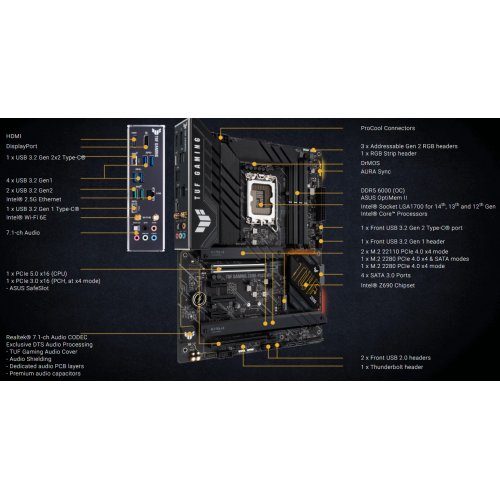 Купить Материнская плата Asus TUF GAMING Z690-PLUS WIFI (s1700, Z690) Factory Recertified с проверкой совместимости: обзор, характеристики, цена в Киеве, Днепре, Одессе, Харькове, Украине | интернет-магазин TELEMART.UA фото