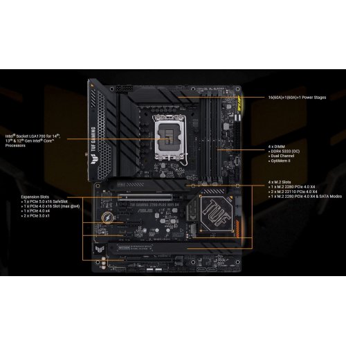 Материнська плата Asus TUF GAMING Z790-PLUS WIFI D4 (s1700, Intel Z790) Factory Recertified купити з перевіркою сумісності: огляд, характеристики, ціна у Києві, Львові, Вінниці, Хмельницькому, Івано-Франківську, Україні | інтернет-магазин TELEMART.UA фото