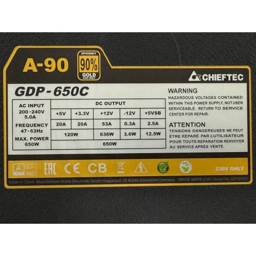Купить Блок питания CHIEFTEC A-90 650W (GDP-650C) (Восстановлено продавцом, 775578) с проверкой совместимости: обзор, характеристики, цена в Киеве, Днепре, Одессе, Харькове, Украине | интернет-магазин TELEMART.UA фото