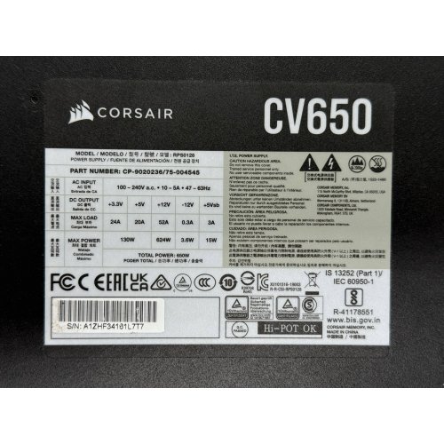 Блок живлення Corsair CV650 650W (CP-9020236-EU) (Відновлено продавцем, 775583) купити з перевіркою сумісності: огляд, характеристики, ціна у Києві, Львові, Вінниці, Хмельницькому, Івано-Франківську, Україні | інтернет-магазин TELEMART.UA фото