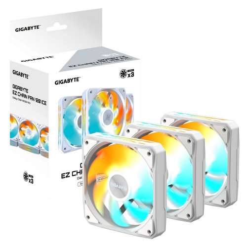 Набір кулерів для корпусу Gigabyte EZ CHAIN FAN 120 (3-Pack) (GP-GBT EZFAN1203 ICE) White купити з перевіркою сумісності: огляд, характеристики, ціна у Києві, Львові, Вінниці, Хмельницькому, Івано-Франківську, Україні | інтернет-магазин TELEMART.UA фото