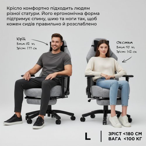 Ігрове крісло Anda Seat Luna Pro L Fabric (AD18T-44-G-F) Gray купити в Україні: Київ, Львів, Хмельницький, Тернопіль, Івано-Франківськ | Низька ціна, відгуки, характеристики від TELEMART фото