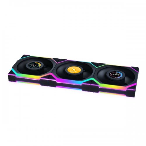 Кулер для корпуса Lian Li Uni Fan SL Wireless LCD 120 Reverse Blade (G99.12RSLLCD1W1B.00) Black купити з перевіркою сумісності: огляд, характеристики, ціна у Києві, Львові, Вінниці, Хмельницькому, Івано-Франківську, Україні | інтернет-магазин TELEMART.UA фото