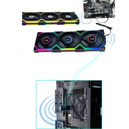 Кулер для корпуса Lian Li Uni Fan SL Wireless LCD 120 Reverse Blade (G99.12RSLLCD1W1B.00) Black купити з перевіркою сумісності: огляд, характеристики, ціна у Києві, Львові, Вінниці, Хмельницькому, Івано-Франківську, Україні | інтернет-магазин TELEMART.UA фото