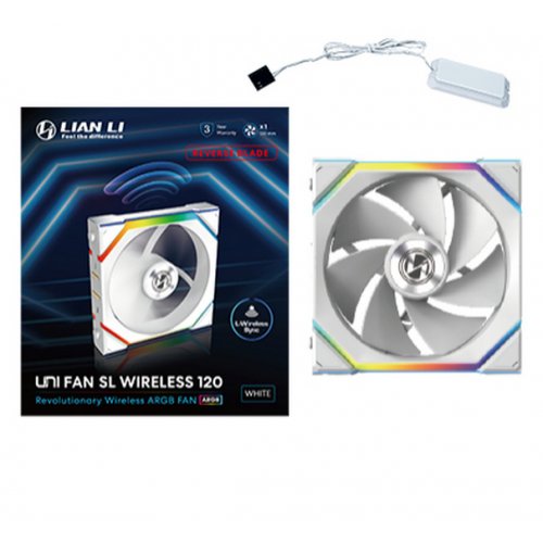 Кулер для корпуса Lian Li Uni Fan SL Wireless 120 Reverse Blade (G99.12RSL1W1W.00) White купити з перевіркою сумісності: огляд, характеристики, ціна у Києві, Львові, Вінниці, Хмельницькому, Івано-Франківську, Україні | інтернет-магазин TELEMART.UA фото