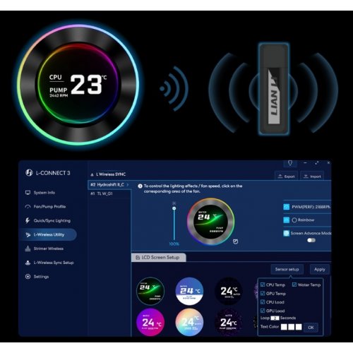 Готова СВО Lian Li Hydroshift II LCD-C 360CL (G89.GHS2LCD36RB.00) Black купити з перевіркою сумісності: огляд, характеристики, ціна у Києві, Львові, Вінниці, Хмельницькому, Івано-Франківську, Україні | інтернет-магазин TELEMART.UA фото
