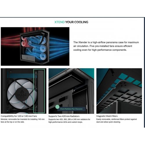 Купить Корпус Arctic Xtender без БП (ACPCC00015A) Black с проверкой совместимости: обзор, характеристики, цена в Киеве, Днепре, Одессе, Харькове, Украине | интернет-магазин TELEMART.UA фото