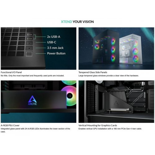 Купить Корпус Arctic Xtender VG без БП (ACPCC00019A) Mirror Black с проверкой совместимости: обзор, характеристики, цена в Киеве, Днепре, Одессе, Харькове, Украине | интернет-магазин TELEMART.UA фото