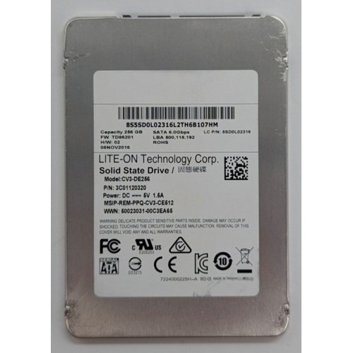 Ssd-диск Lite-On 256GB 2.5" (CV3-DE256) (Відновлено продавцем, 777441) купити з перевіркою сумісності: огляд, характеристики, ціна у Києві, Львові, Вінниці, Хмельницькому, Івано-Франківську, Україні | інтернет-магазин TELEMART.UA фото