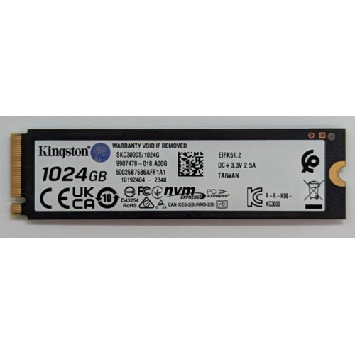 Ssd-диск Kingston KC3000 3D NAND TLC 1TB M.2 (2280 PCI-E) NVMe x4 (SKC3000S/1024G) (Відновлено продавцем, 777461) купити з перевіркою сумісності: огляд, характеристики, ціна у Києві, Львові, Вінниці, Хмельницькому, Івано-Франківську, Україні | інтернет-магазин TELEMART.UA фото