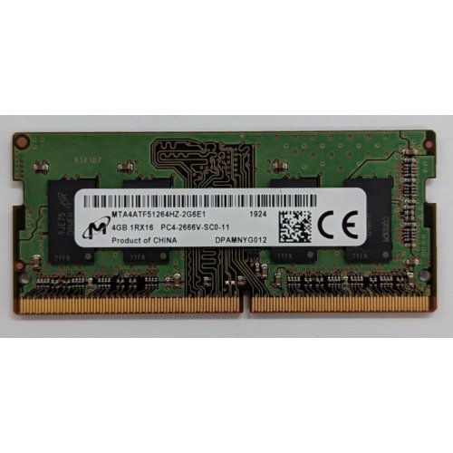 Купить Озу Micron SODIMM DDR4 4GB 2666MHz (MTA4ATF51264HZ-2G6E1) (Восстановлено продавцом, 777465) с проверкой совместимости: обзор, характеристики, цена в Киеве, Днепре, Одессе, Харькове, Украине | интернет-магазин TELEMART.UA фото