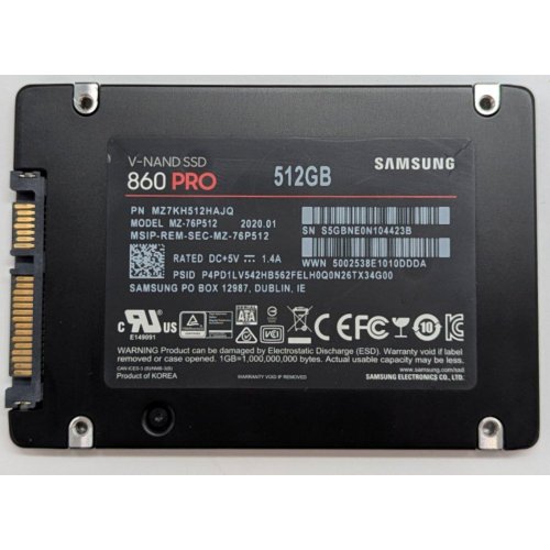Купить Ssd-диск Samsung 860 PRO V-NAND MLC 512GB 2.5" (MZ-76P512B) (Восстановлено продавцом, 777708) с проверкой совместимости: обзор, характеристики, цена в Киеве, Днепре, Одессе, Харькове, Украине | интернет-магазин TELEMART.UA фото