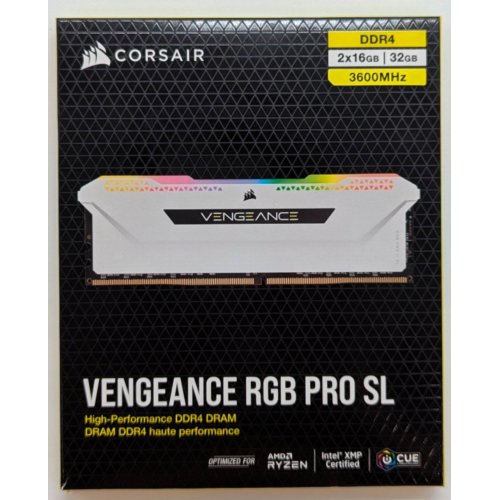 Купить Озу Corsair DDR4 32GB (2x16GB) 3600Mhz Vengeance RGB Pro SL White (CMH32GX4M2D3600C18W) (Восстановлено продавцом, 777746) с проверкой совместимости: обзор, характеристики, цена в Киеве, Днепре, Одессе, Харькове, Украине | интернет-магазин TELEMART.UA фото