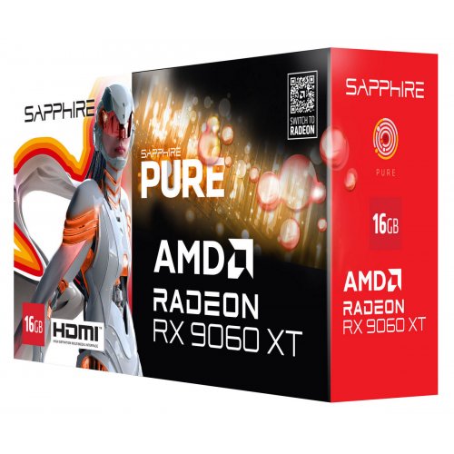 Відеокарта Sapphire Radeon RX 9060 XT PURE 16384MB (11350-02-20G) купити з перевіркою сумісності: огляд, характеристики, ціна у Києві, Львові, Вінниці, Хмельницькому, Івано-Франківську, Україні | інтернет-магазин TELEMART.UA фото