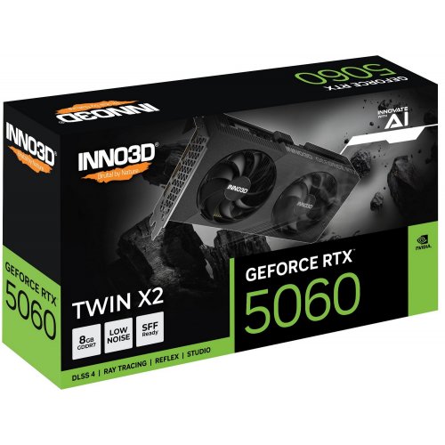 Відеокарта Inno3D GeForce RTX 5060 TWIN X2 8192MB (N50602-08D7-195071N) купити з перевіркою сумісності: огляд, характеристики, ціна у Києві, Львові, Вінниці, Хмельницькому, Івано-Франківську, Україні | інтернет-магазин TELEMART.UA фото
