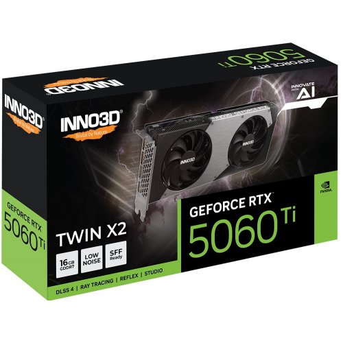 Відеокарта Inno3D GeForce RTX 5060 Ti TWIN X2 16384MB (N506T2-16D7-191073N) купити з перевіркою сумісності: огляд, характеристики, ціна у Києві, Львові, Вінниці, Хмельницькому, Івано-Франківську, Україні | інтернет-магазин TELEMART.UA фото