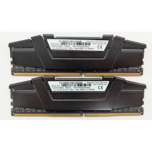 Озп G.Skill DDR4 32GB (2x16GB) 3600Mhz Ripjaws V Black (F4-3600C18D-32GVK) (Відновлено продавцем, 778152) купити з перевіркою сумісності: огляд, характеристики, ціна у Києві, Львові, Вінниці, Хмельницькому, Івано-Франківську, Україні | інтернет-магазин TELEMART.UA фото