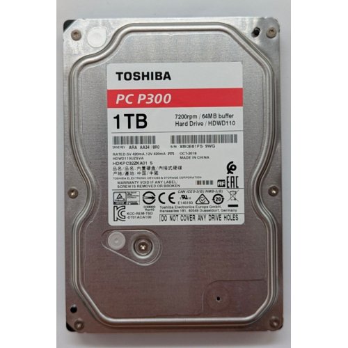 Жорсткий диск Toshiba P300 1TB 64MB 7200RPM 3.5" (HDWD110UZSVA) (Відновлено продавцем, 778159) купити з перевіркою сумісності: огляд, характеристики, ціна у Києві, Львові, Вінниці, Хмельницькому, Івано-Франківську, Україні | інтернет-магазин TELEMART.UA фото