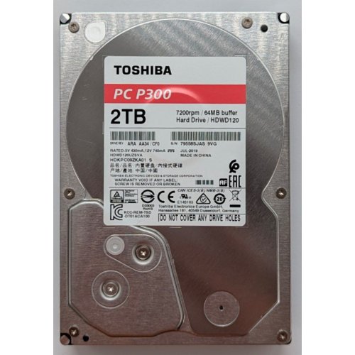 Купить Жесткий диск Toshiba P300 2TB 64MB 7200RPM 3.5" (HDWD120EZSTA) (Восстановлено продавцом, 778166) с проверкой совместимости: обзор, характеристики, цена в Киеве, Днепре, Одессе, Харькове, Украине | интернет-магазин TELEMART.UA фото