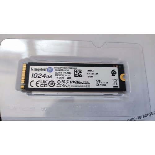 Уцінка ssd-диск Kingston KC3000 3D NAND TLC 1TB M.2 (2280 PCI-E) NVMe x4 (SKC3000S/1024G) (Сліди використання, 778201) купити з перевіркою сумісності: огляд, характеристики, ціна у Києві, Львові, Вінниці, Хмельницькому, Івано-Франківську, Україні | інтернет-магазин TELEMART.UA фото