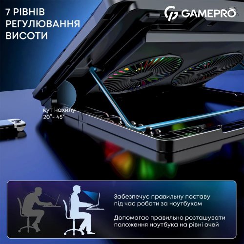 Купити Охолоджувальна підставка для ноутбука GamePro CP910 Black - ціна в Києві, Львові, Вінниці, Хмельницькому, Франківську, Україні | інтернет-магазин TELEMART.UA фото