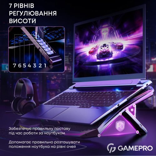 Купить Охлаждающая подставка для ноутбука GamePro CP680 Black - цена в Харькове, Киеве, Днепре, Одессе
в интернет-магазине Telemart фото