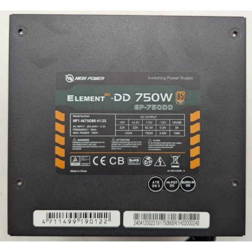 Купить Блок питания High Power 750W Bronze (HP1-M750BR-H12S) (Восстановлено продавцом, 778466) с проверкой совместимости: обзор, характеристики, цена в Киеве, Днепре, Одессе, Харькове, Украине | интернет-магазин TELEMART.UA фото