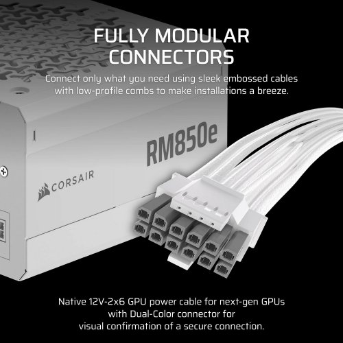Купить Блок питания Corsair RM850e PCIE5 850W (CP-9020293-EU) White с проверкой совместимости: обзор, характеристики, цена в Киеве, Днепре, Одессе, Харькове, Украине | интернет-магазин TELEMART.UA фото