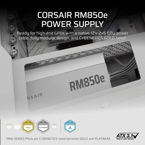 Купить Блок питания Corsair RM850e PCIE5 850W (CP-9020293-EU) White с проверкой совместимости: обзор, характеристики, цена в Киеве, Днепре, Одессе, Харькове, Украине | интернет-магазин TELEMART.UA фото