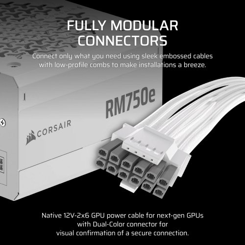 Купить Блок питания Corsair RM750e PCIE5 750W (CP-9020292-EU) White с проверкой совместимости: обзор, характеристики, цена в Киеве, Днепре, Одессе, Харькове, Украине | интернет-магазин TELEMART.UA фото