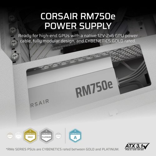 Купить Блок питания Corsair RM750e PCIE5 750W (CP-9020292-EU) White с проверкой совместимости: обзор, характеристики, цена в Киеве, Днепре, Одессе, Харькове, Украине | интернет-магазин TELEMART.UA фото