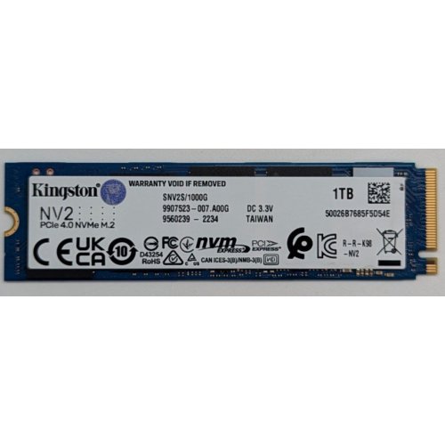 Купить Ssd-диск Kingston NV2 3D NAND 1TB M.2 (2280 PCI-E) NVMe x4 (SNV2S/1000G) (Восстановлено продавцом, 779459) с проверкой совместимости: обзор, характеристики, цена в Киеве, Днепре, Одессе, Харькове, Украине | интернет-магазин TELEMART.UA фото